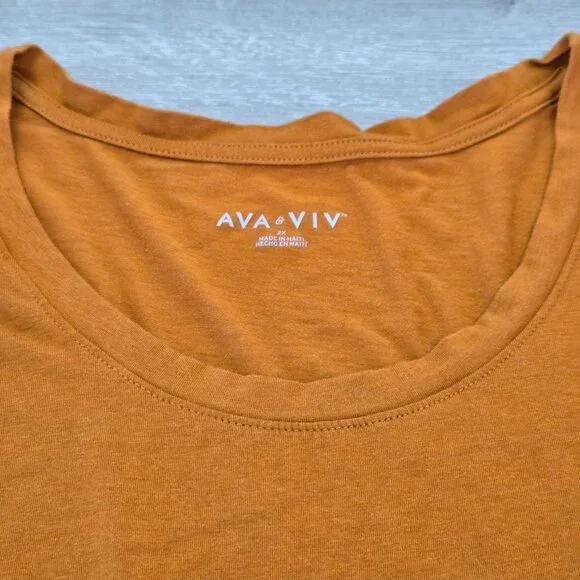 Ava & Viv Orange Long Sleeve Scoop Neck Shirt Womens Plus Size 2X - Picture 7 of 14